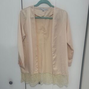 HYFVE Satin Lace-Trim Blouse - Beige and Cream
